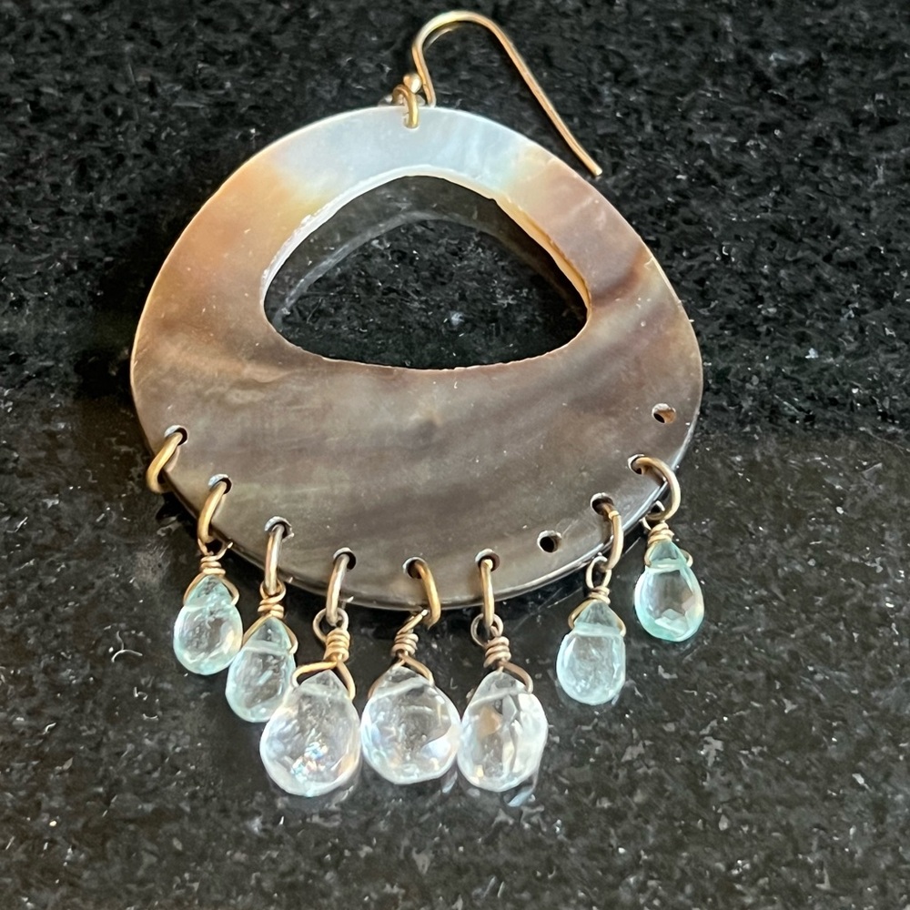 Aquamarine and abalone chandelier earrings - Picture 5 of 5